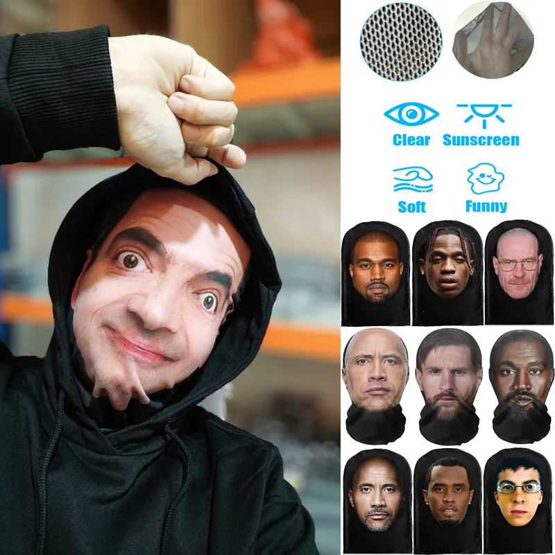 

3D Printed Realistic Funny Face Mask Elastic Mesh Full Face Mask for Men Women Cosplay Role Play Headdress Halloween Masks