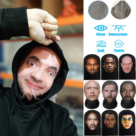 3D Printed Realistic Funny Face Mask Elastic Mesh Full Face Mask for Men Women Cosplay Role Play Headdress Halloween Masks