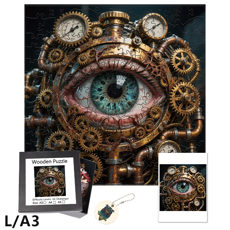 Holzpuzzle im Steampunk-Stil, Cyberpunk-Thema, lässiges Stressabbau-Spiel für Unterhaltung