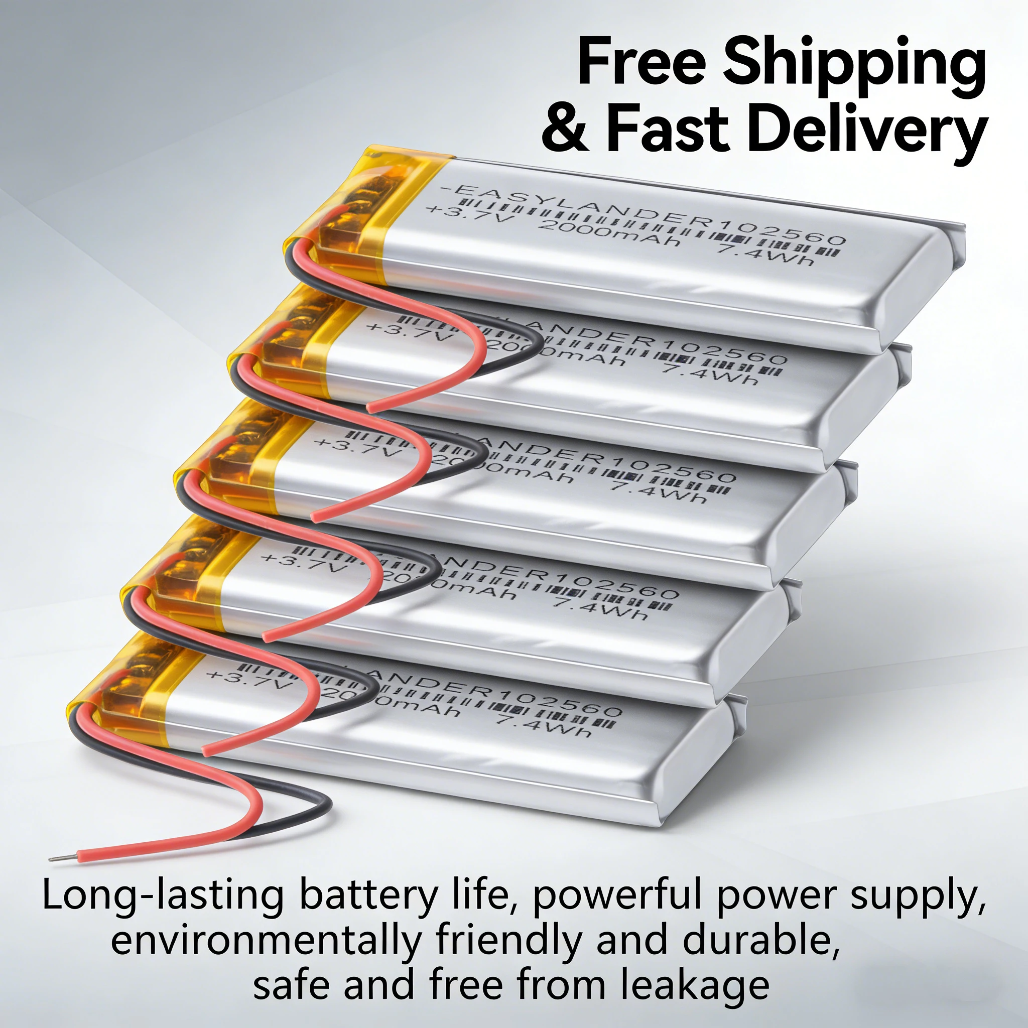 

3.7V 2000mAh 102560 Lipo Battery Rechargeable Lithium Polymer with Silicone Wire for Tablet PC E-book Power Bank DIY