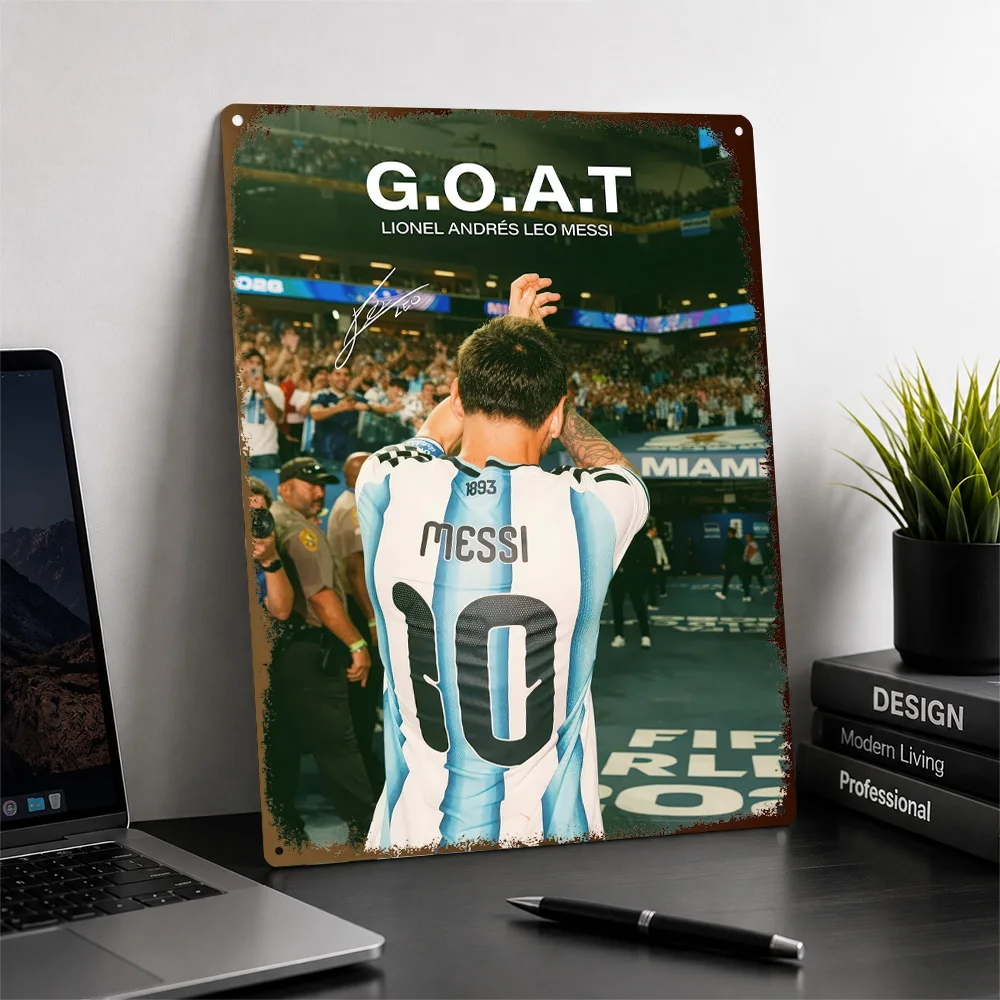 Lionel Messi Football Celebration Textured Metal Poster Dynamic Wall Art For Home Gym Customized Aluminum Sign Birthday Gift