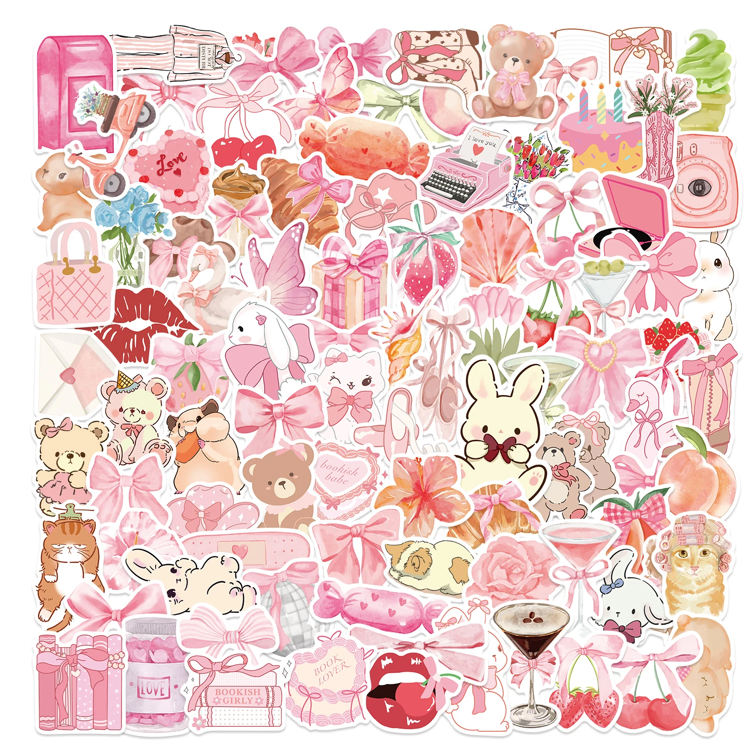 100 Stück Mädchen Rosa Ästhetische Aufkleber Rosa Y2K Party-Zubehör & Dekorationen, Wasserfeste Vinyl-Aufkleber für Scrapbook Wasserflasche