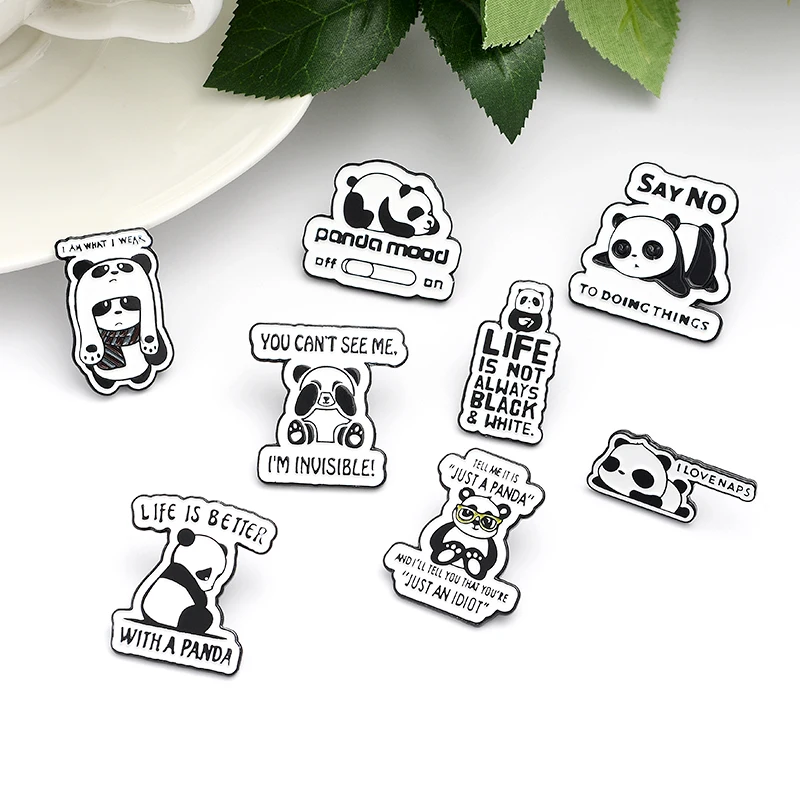 Panda Rolling Enamel Pin Custom Panda Quote Brooches for Bag Lapel Badge Buckle Funny Animal Jewelry Gift for Kids Friends