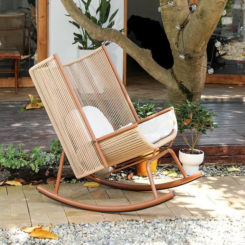 

Outdoor rocking chair rattan sofa waterproof and sunscreen single home leisure lazy sofa chair new garden chair