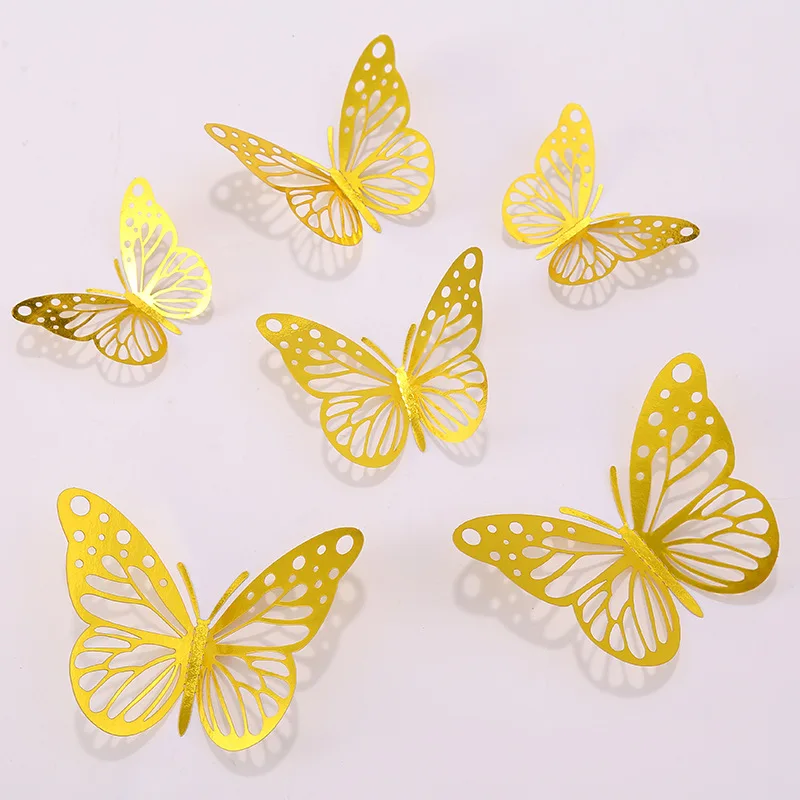 12pcs 3D Butterfly Wall Decor 4 Styles 3 Sizes, Gold Butterfly Decorations for Butterfly Birthday Party Cake Room Decorations