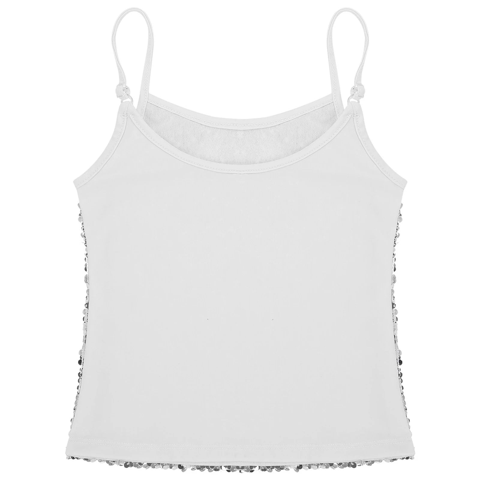 Summer High Look Shiny Sequins Vest Tops Adult Women Mini Straps Tank Tops Fun Party Club Catching Dancing Crop Tops