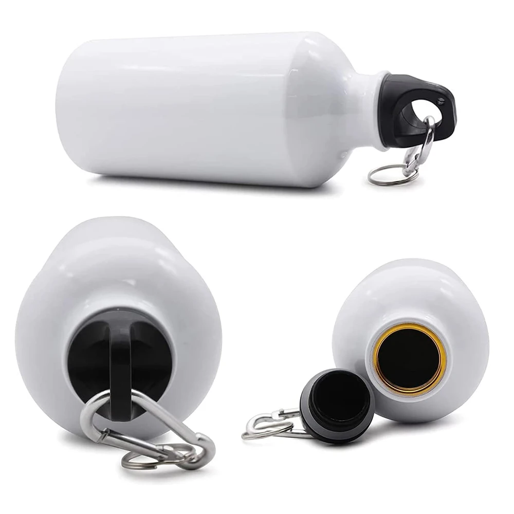 5PCS/Lot 400/500/600/750ml White Blank Sublimation Water Bottle with Carabiner Aluminum Leakproof Kettle for Heat Press Printing