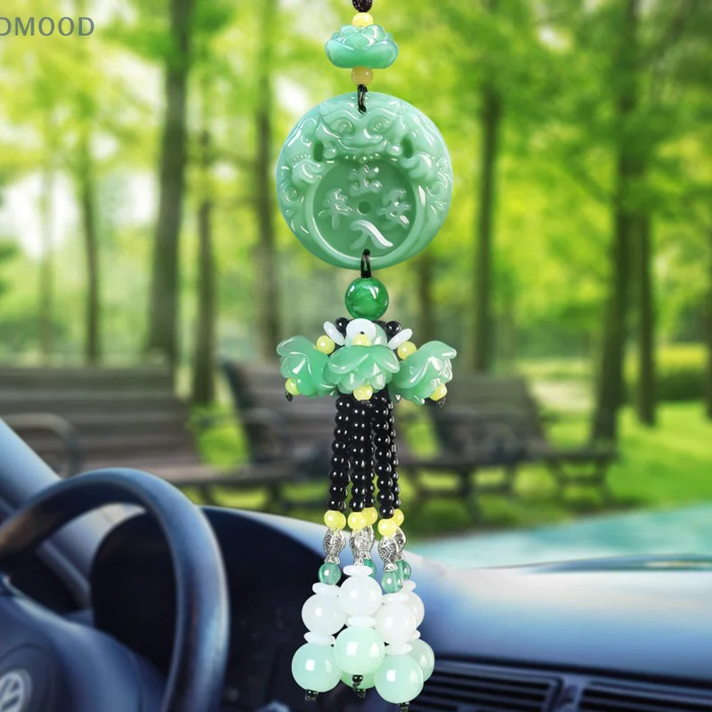 Imitação de carro Jade Verde Pingente, Decoração Interior Car Fashion, Espelho Retrovisor, Lotus Pi Xiu, Decoração Boa Sorte, Enfeites