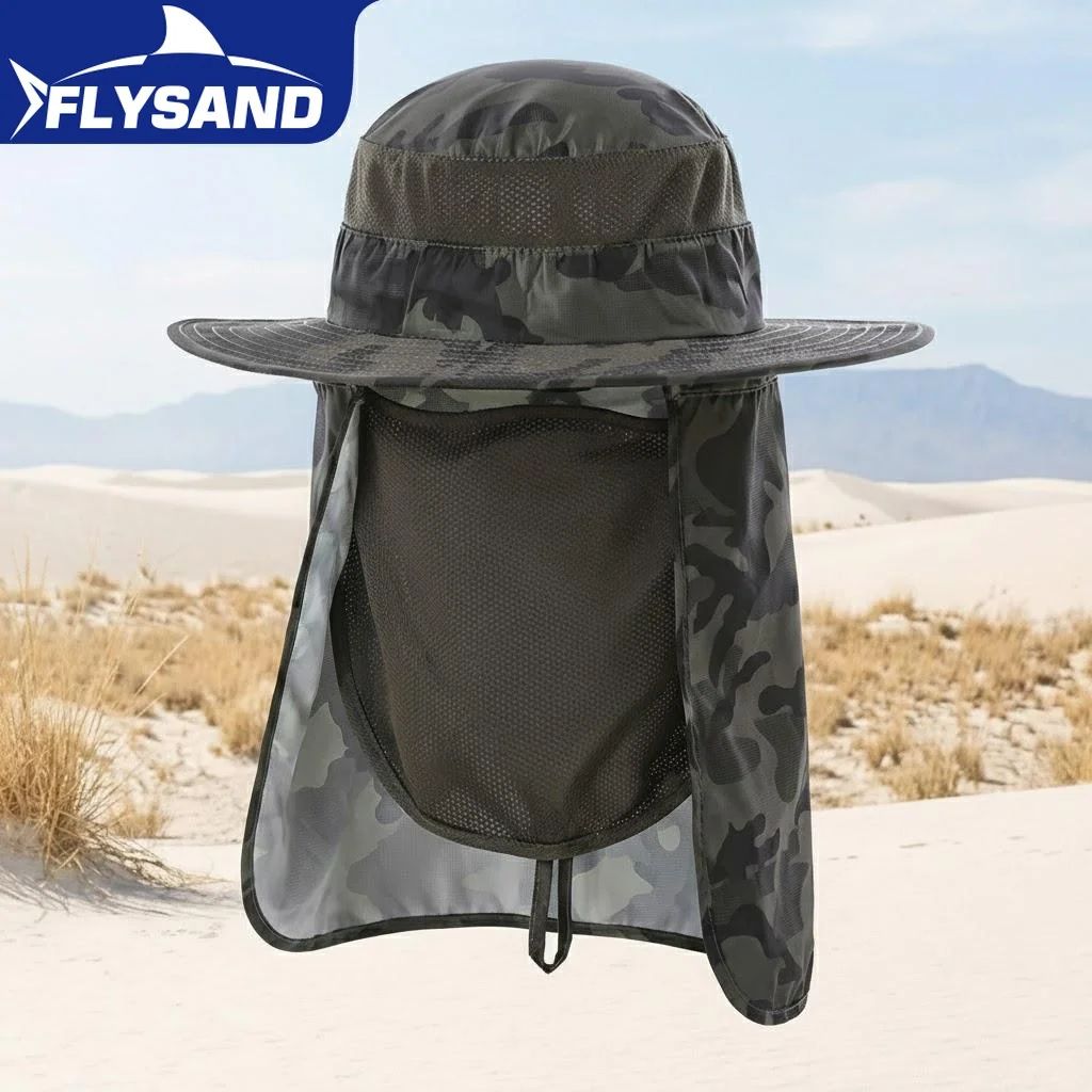 Camouflage-Angelhut für den Außenbereich, breite Krempe, Sonnenschutz, Anti-UV, atmungsaktiv, bequem, Angelkappe für Männer und Frauen