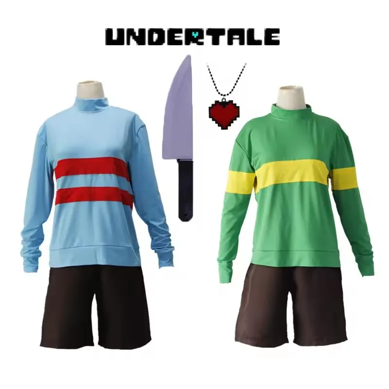 アニメゲーム Undertale Frisk キャラコスプレ衣装 Andertail スウェットハイカラー長袖服ショーツ
