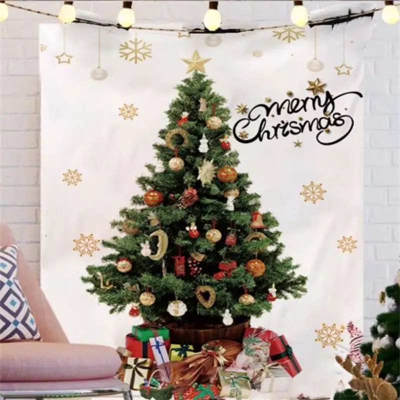 VIKAMA Wall Tapestry Minimalist White Christmas Tree Ornament Star Snowflake Wall Hanging Dorm Room Aesthetic Xmas Wall Art