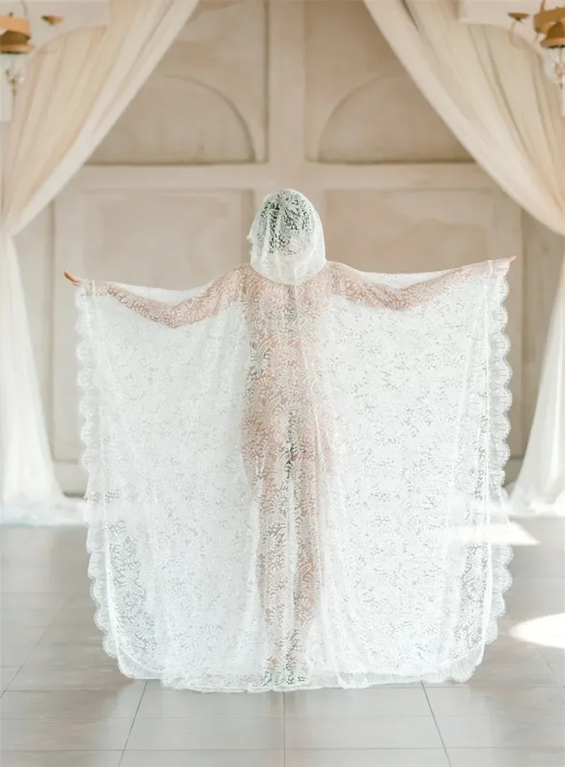 

Maternity Photography Prop Long Lace Dress Cape Boho Maternity Photo Shooting Dress See Through Lace Pregnancy Dress