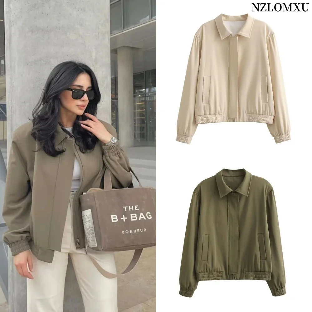

autumn new women's clothing 2025 casual commuting simple versatile lapel stitching decoration pilot jacket coat women