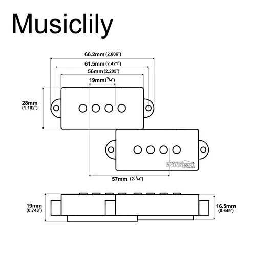 Imagen 2 del producto Wilkinson Serie M Juego de pastillas Humbuckers de bajo de precisión tradicional de cerámica Gauss variable para bajo eléctrico estilo PB, negro