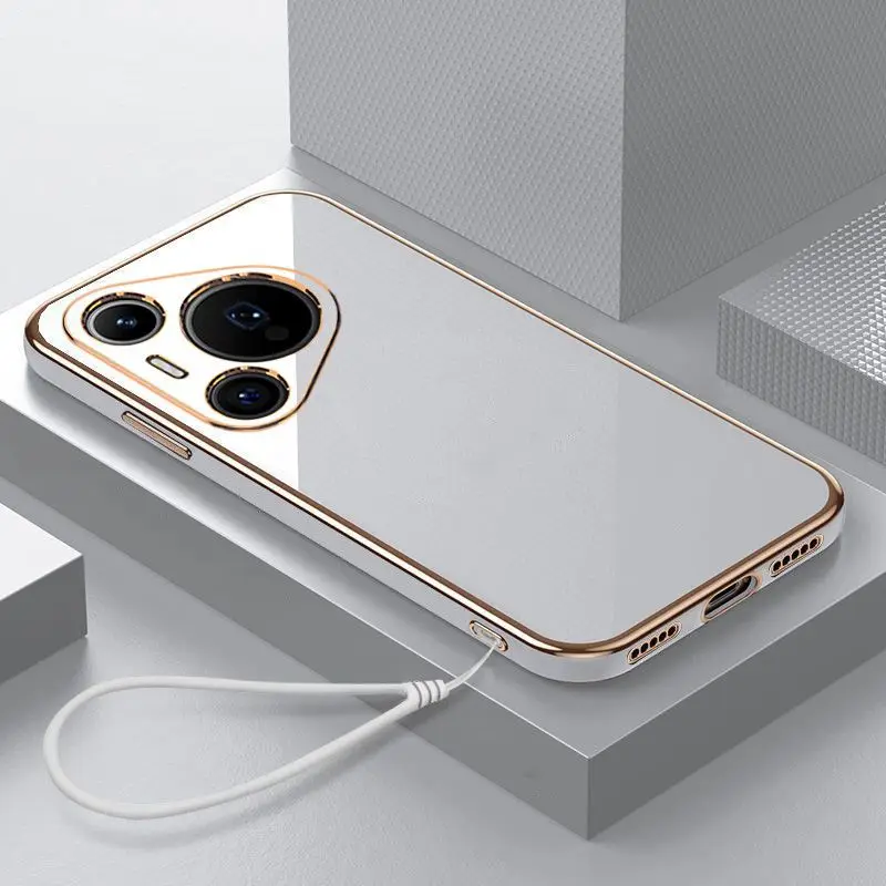For Huawei Pura 70 Pro + Case Huawei Pura 70 Phone Case Huawei Pura 70 Ultra Cover Luxury Square Plating Shockproof Back Cover