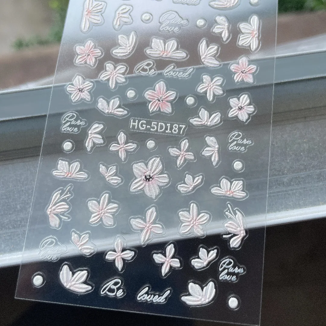 Relief Camellia Nail Art Stickers Fresh Ice Flower Hand Painted Non Toxic Premium Waterproof Long Lasting for Daily Wear