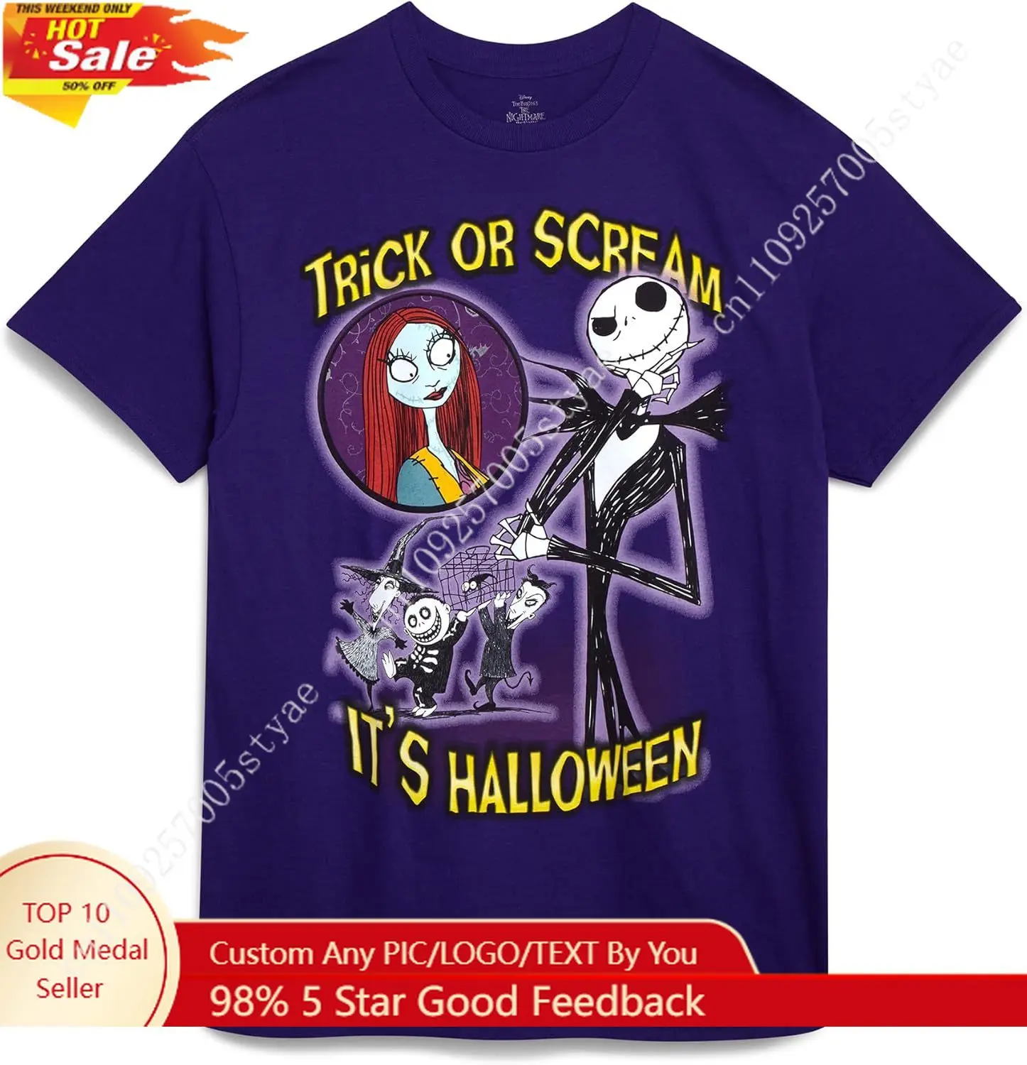 

Disney Mens T Shirts - Nightmare Before Christmas Jack Sally Short Sleeve Crewneck Graphic T Shirts for