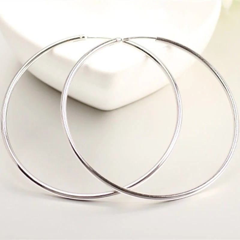 

316L Stainless Steel 3-7cm Minimalist Big Circle Hoop Earrings for Women Trendy Silver Color Metal Smooth Round Earring Jewelry