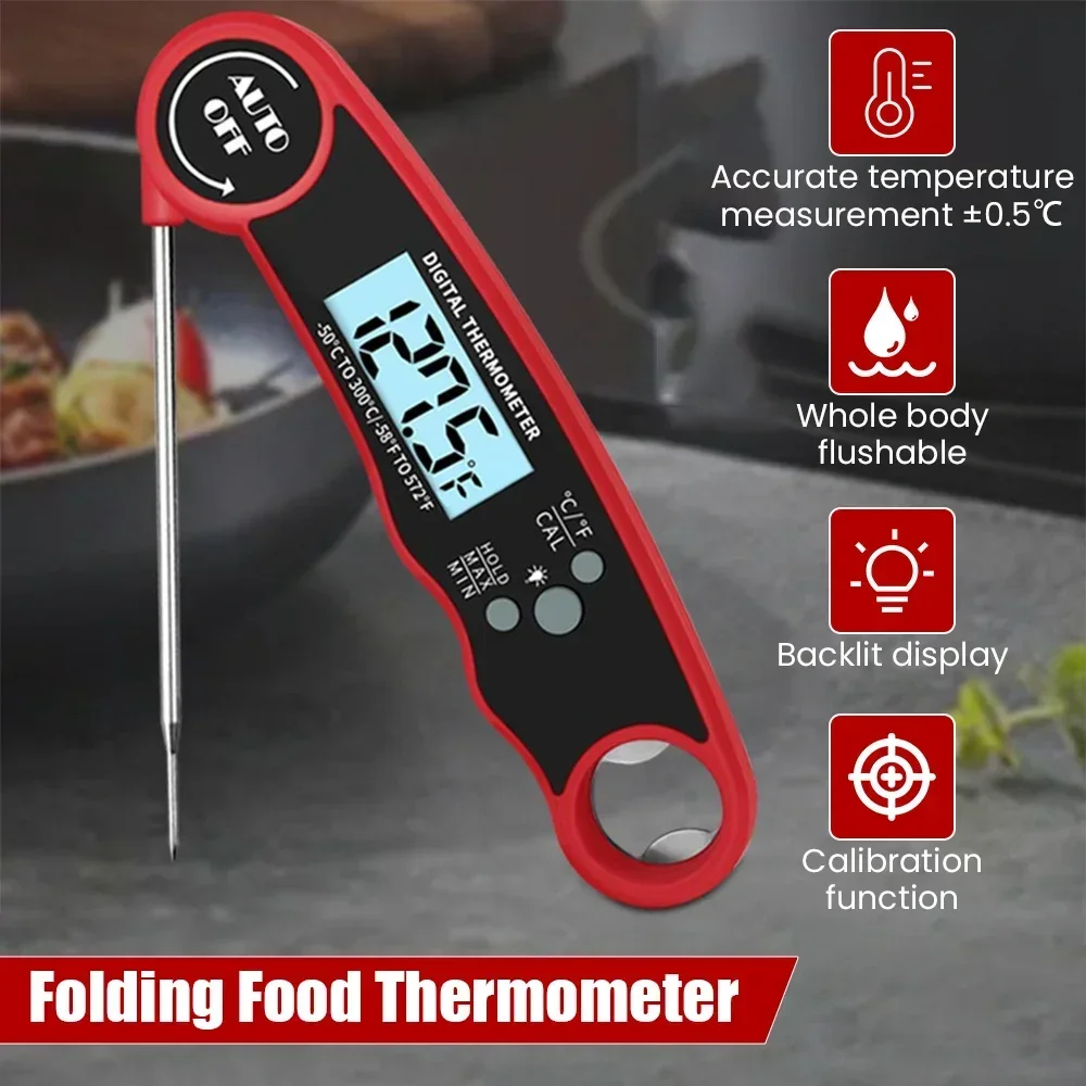 Foldable Portable Digital Food Thermometer Meat Water Milk Cooking Probe Barbecue Electronic Oven Waterproof Kitchen Thermometer