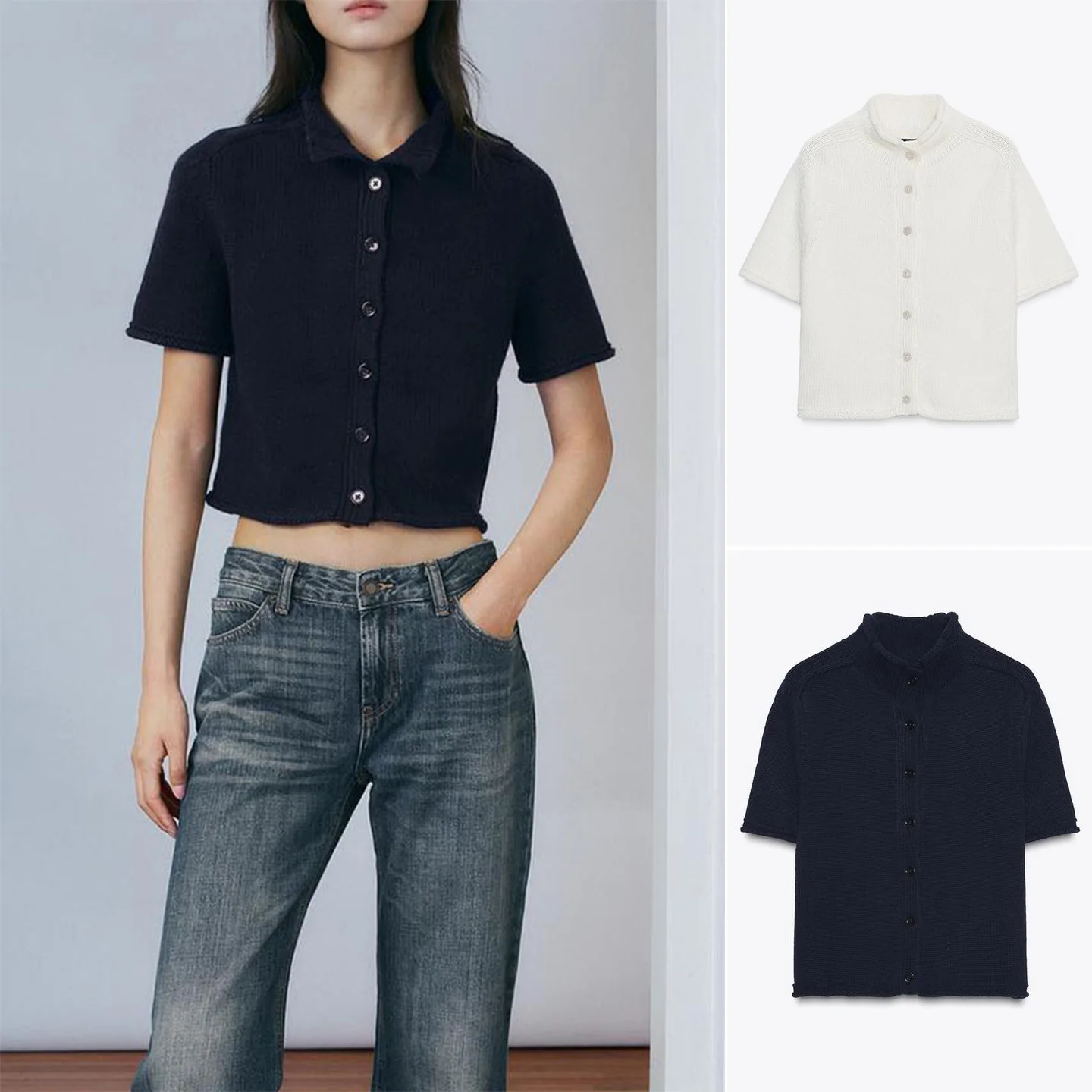 

Новое осеннее поступление, вязаный открытый кардиган с высоким воротником и одной пуговицей, женский свободный крой из полиэфирного волокна