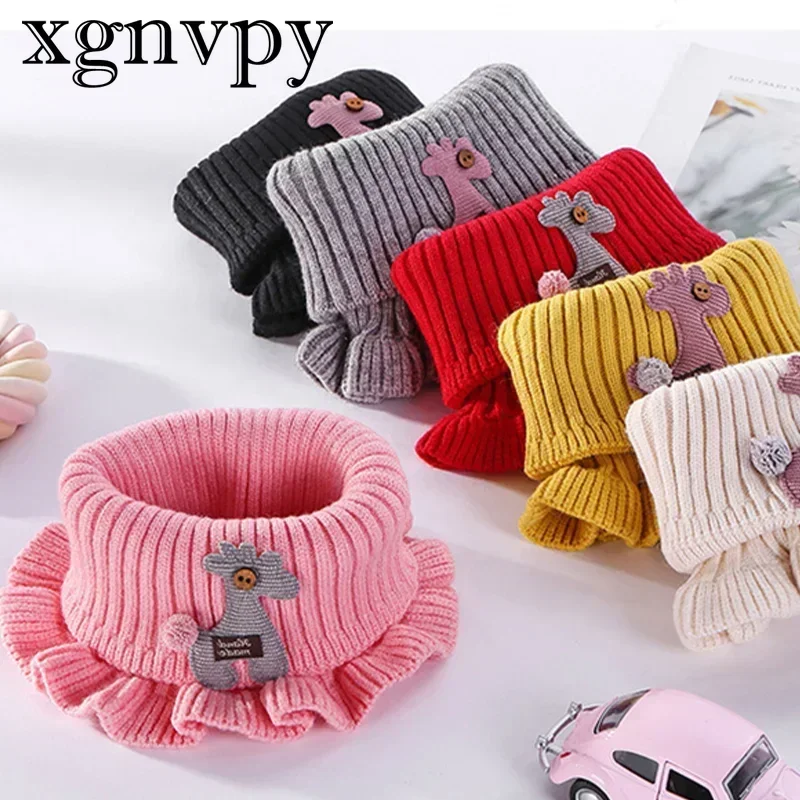 Xgnvpy 6 colori più caldo bambino sciarpa lavorata a maglia cartone animato giraffa volant collo ragazze bambini sciarpe calde collare cerchio sciarpe invernali all'aperto