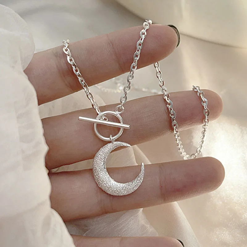 Luxury 925 Sterling Silver Sweet Frosted Moon Round Stick Pendant Girls Love Gift For Women Necklaces Jewelry DB1346