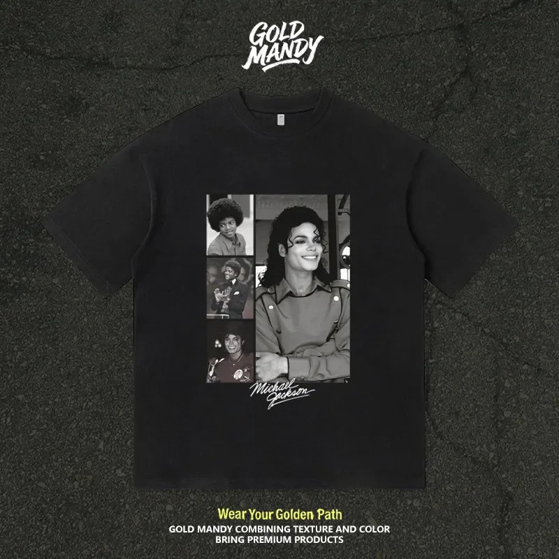 Michael Jackson MJ Life Photos Signature Print Movie Legend Pure Cotton T-Shirt Short Sleeve Children's Adult Size