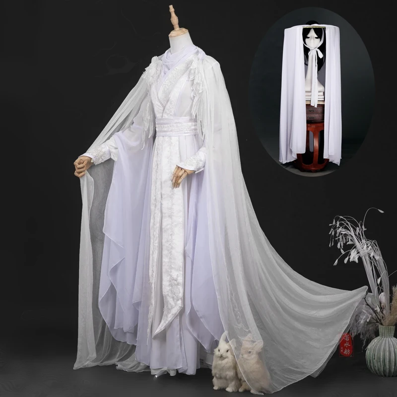 Heaven Official's Blessing Xie Lian Cosplay Costume Wigs Bamboo Hat Prop White HanFu Outfit Halloween Cloth Tian Guan Ci Fu Hat