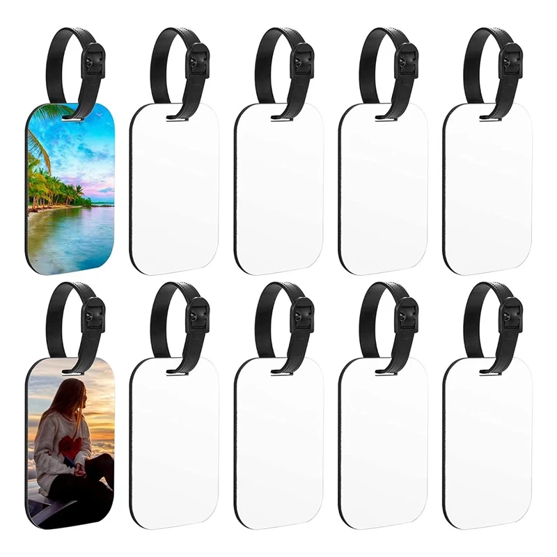 10PCS Blank Travel Bag Baggage Tags Suitcase Label Tag With Strap Double Sided MDF