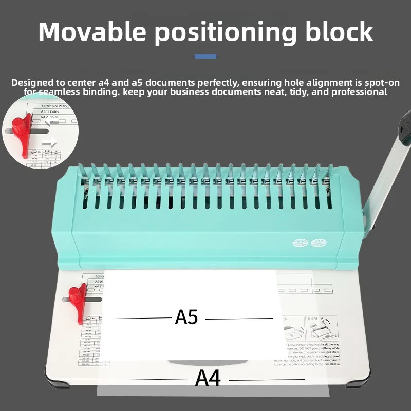 21-Hole Rubber Ring Comb Binding Machine,  Manual Binding Machine, Hole Punch, Loose-leaf Book 12 Sheets of Paper A4