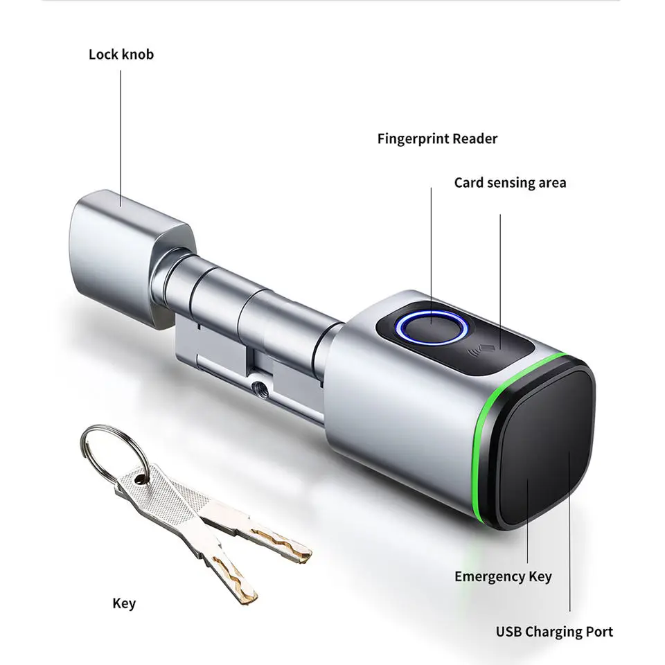 TUYA APP OEM Euro Cylinder Fingerprint Rfid Card Digital Adjustable Cylinder Size TUYA APP Smart Lock VVPRO S1