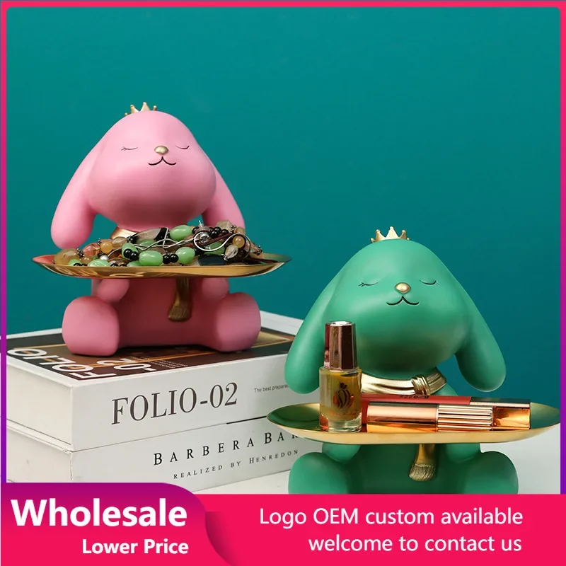 

Desktop Ornament Gift Resin Creative Rabbit Art Craft Keys Jewelry Candy Storage Tray Cabinet Living Room Office Home Decoration