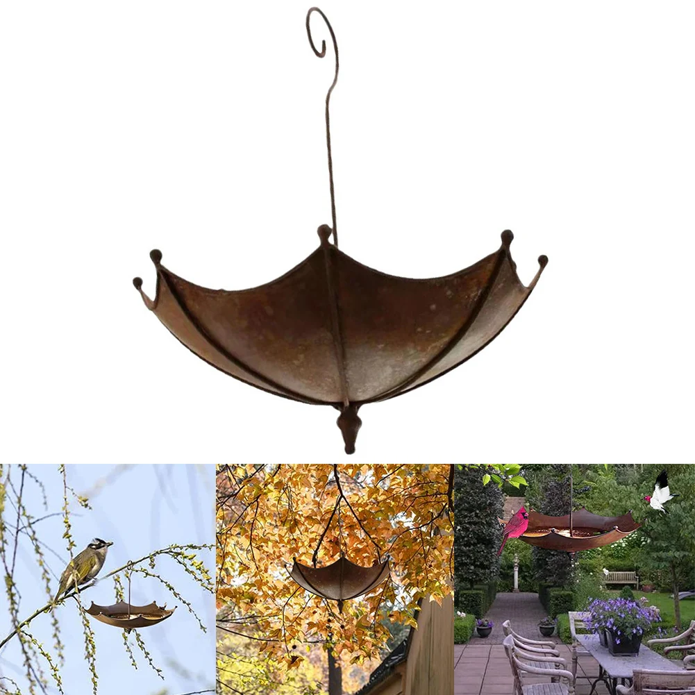 Umbrella Shaped Hanging Bird Feeder For Hummingbird Garden Balcony Wild Bird Bath Pond Metal Drinker Feeders Craft Patio Decor