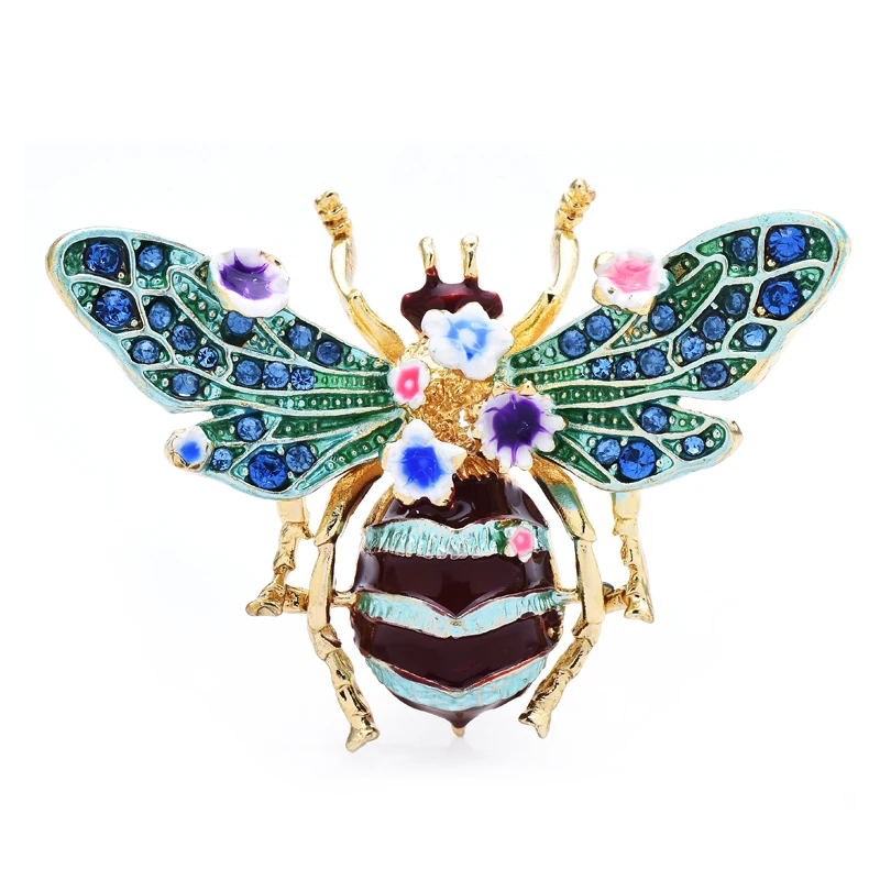 Wuli&baby Big Enamel Bee Brooches For Women Men 3-color Flower Insects Party Causal Brooch Pin Gifts