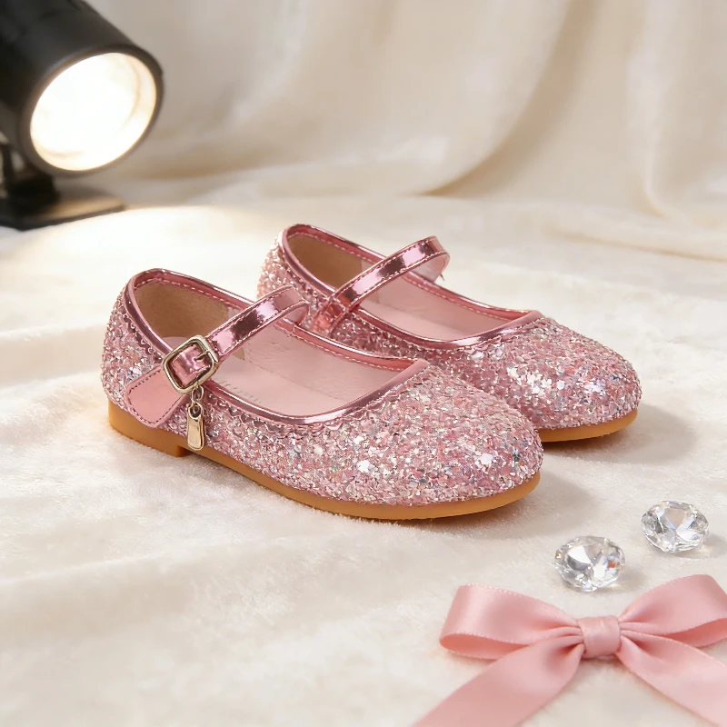 

Потрясающие туфли Мэри Джейн на плоской подошве для девочек, сверкающие туфли принцессы для детей, тематические сандалии для дня рождения, танцевальных танцев, повседневная одежда