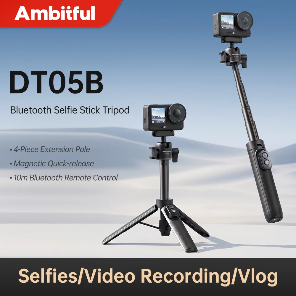 Trépied à selfie Bluetooth Ambiiful DT05B magnétique, utilisé pour les selfies/enregistrements vidéo/vlogs