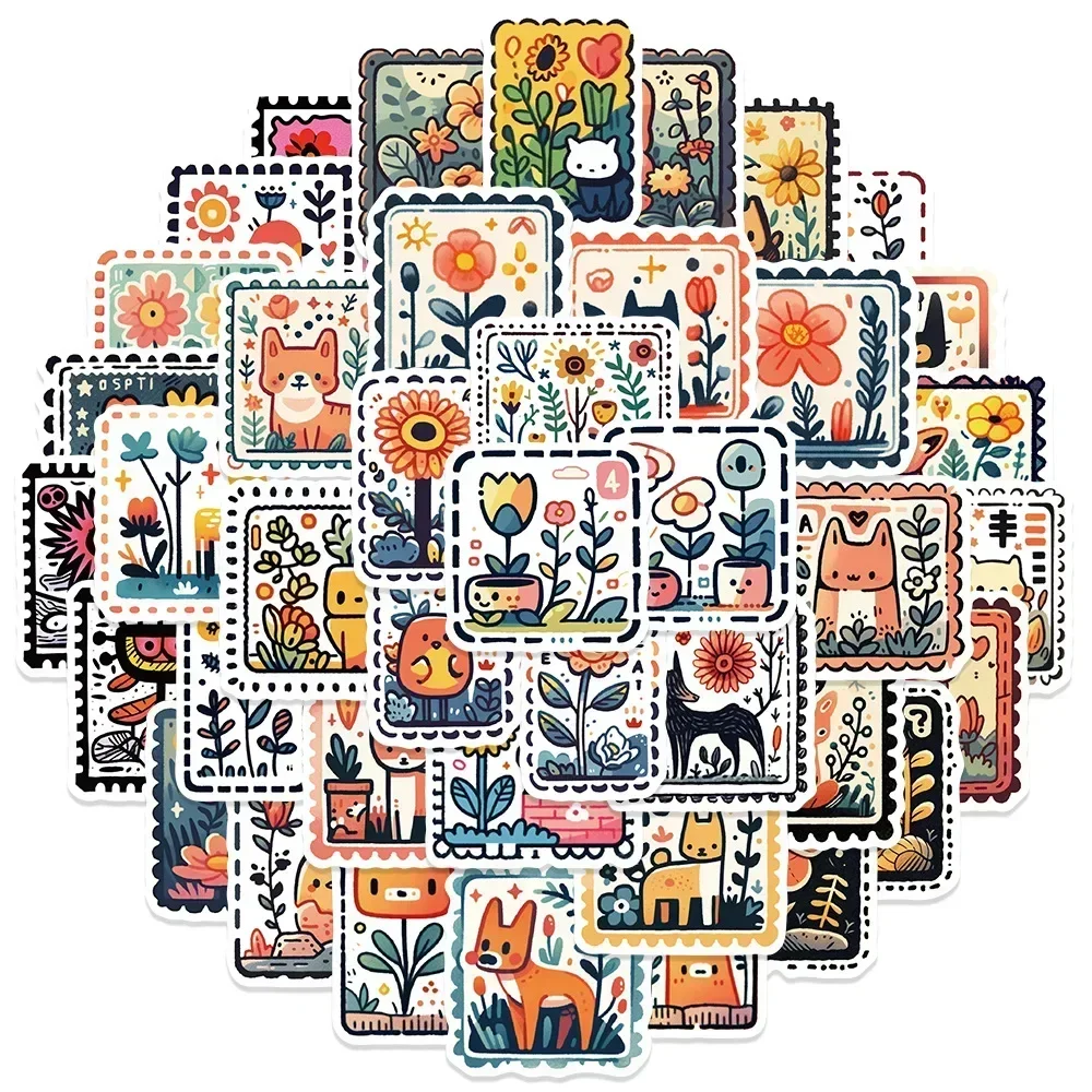 50Pcs/Set Mixed Cute Animal Stamp Stickers Decals Luggage Laptop Motorcycle Phone Waterproof Sticker Children Toy