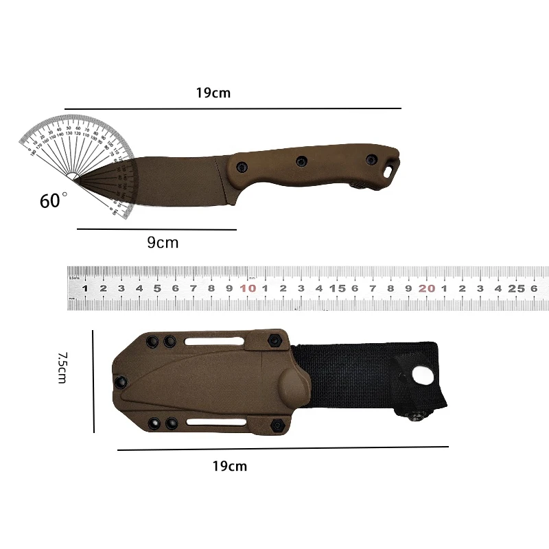 Outdoor survival knife straight knife EDC with k-knife sheath knife trade black brown fruit knife