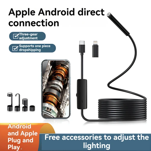 Imagen 2 del producto Endoscopio industrial con lente de 8 mm, boroscopio de 1920 p con luz LED ajustable Cámara impermeable Ip67 para iPhone, Ipad, Samsung