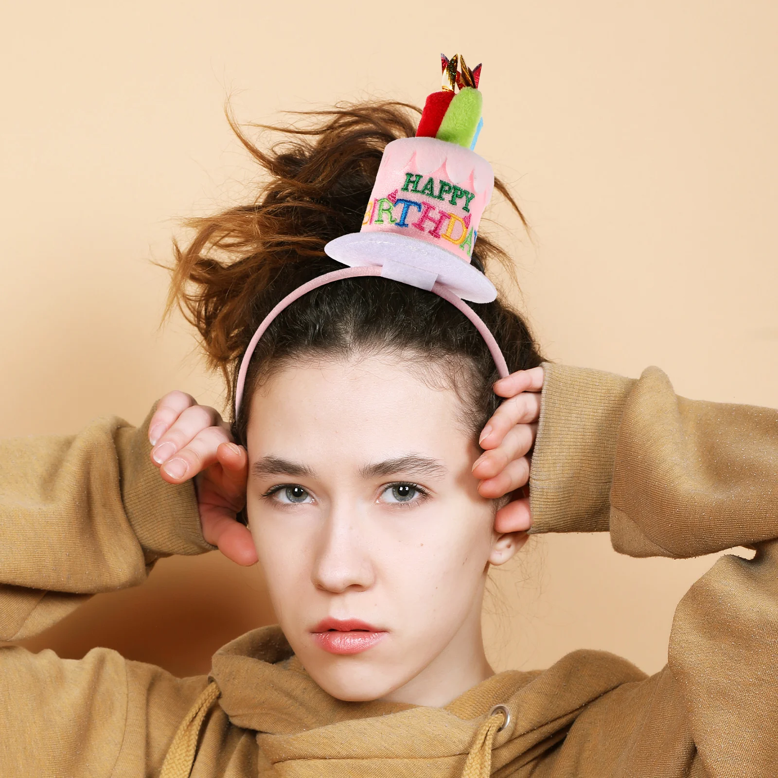 

Birthday Cake Headband Party Accessories Pink Plastic Funny Tiara for Women Kids Festive Boppers Fascinator