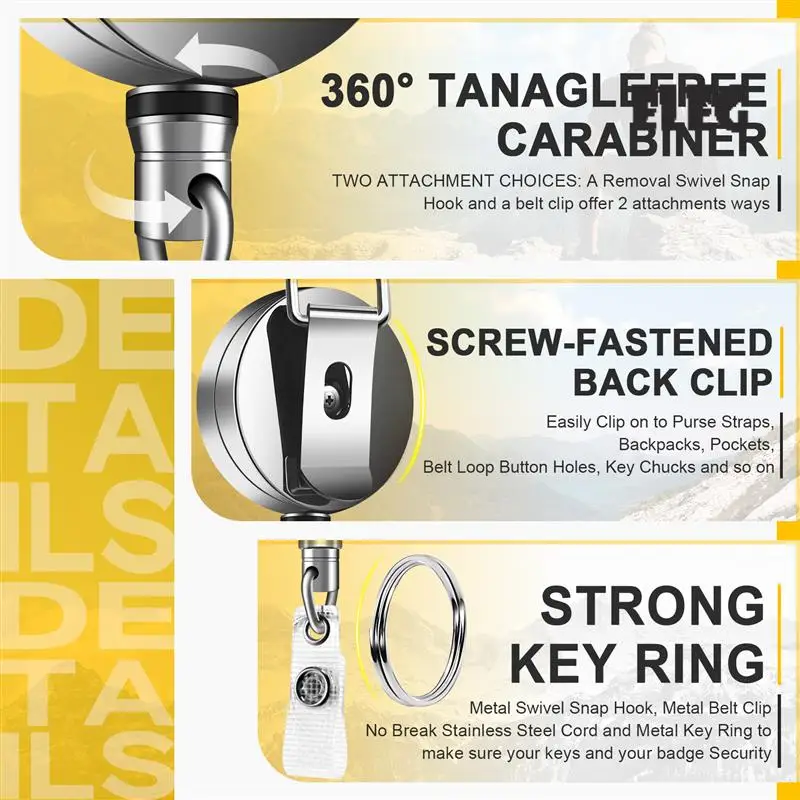 ELEG-2Pcs Retractable Pull Key Ring ID Badge Lanyard Name Tag Card Holder Recoil Reel Belt Clip