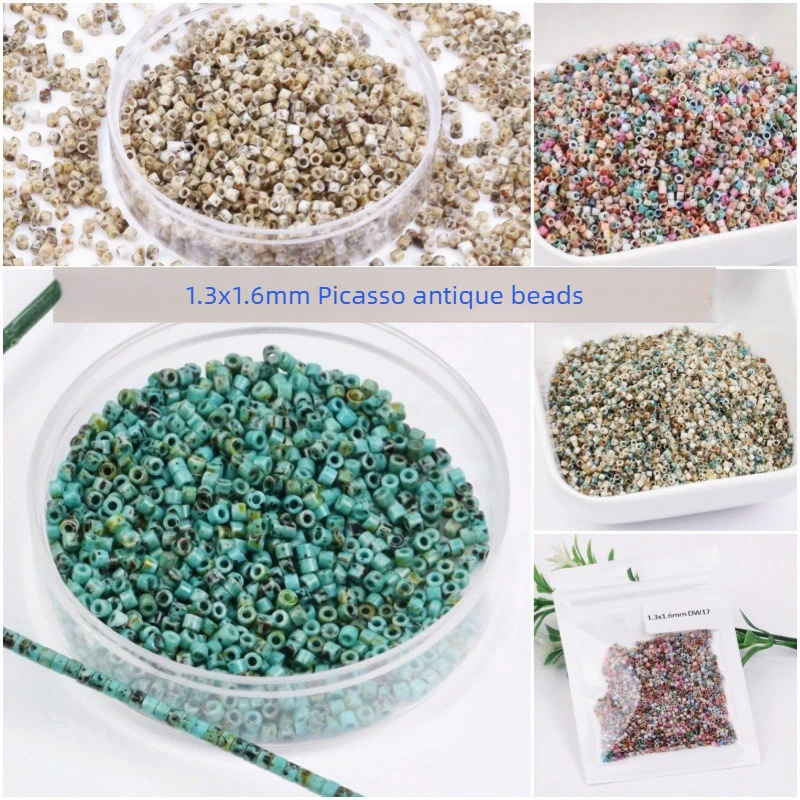 1,3X1,6mm Picasso Antike Dong-Perlen Glas-Reisperlen DIY Retro Handgewebtes Material