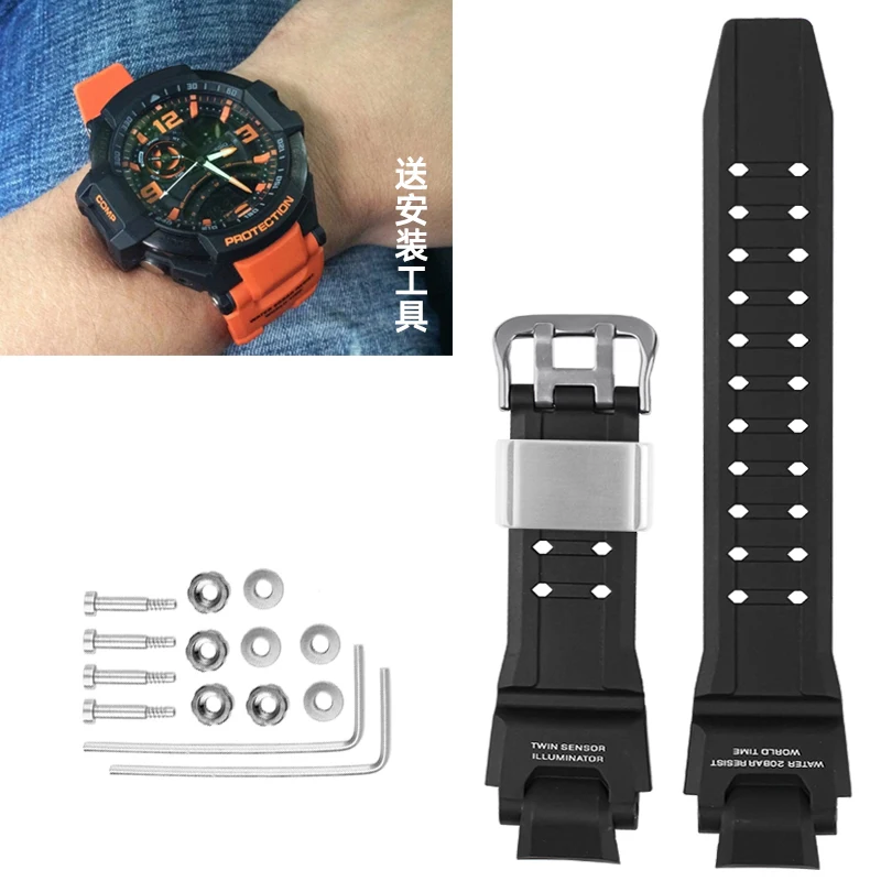 For Casio Watch GW-A1100 G-1400 GW-4000 GA-1000 Waterproof Sports Silicone Rubber Watch Strap Bracelet Watchband with Tools