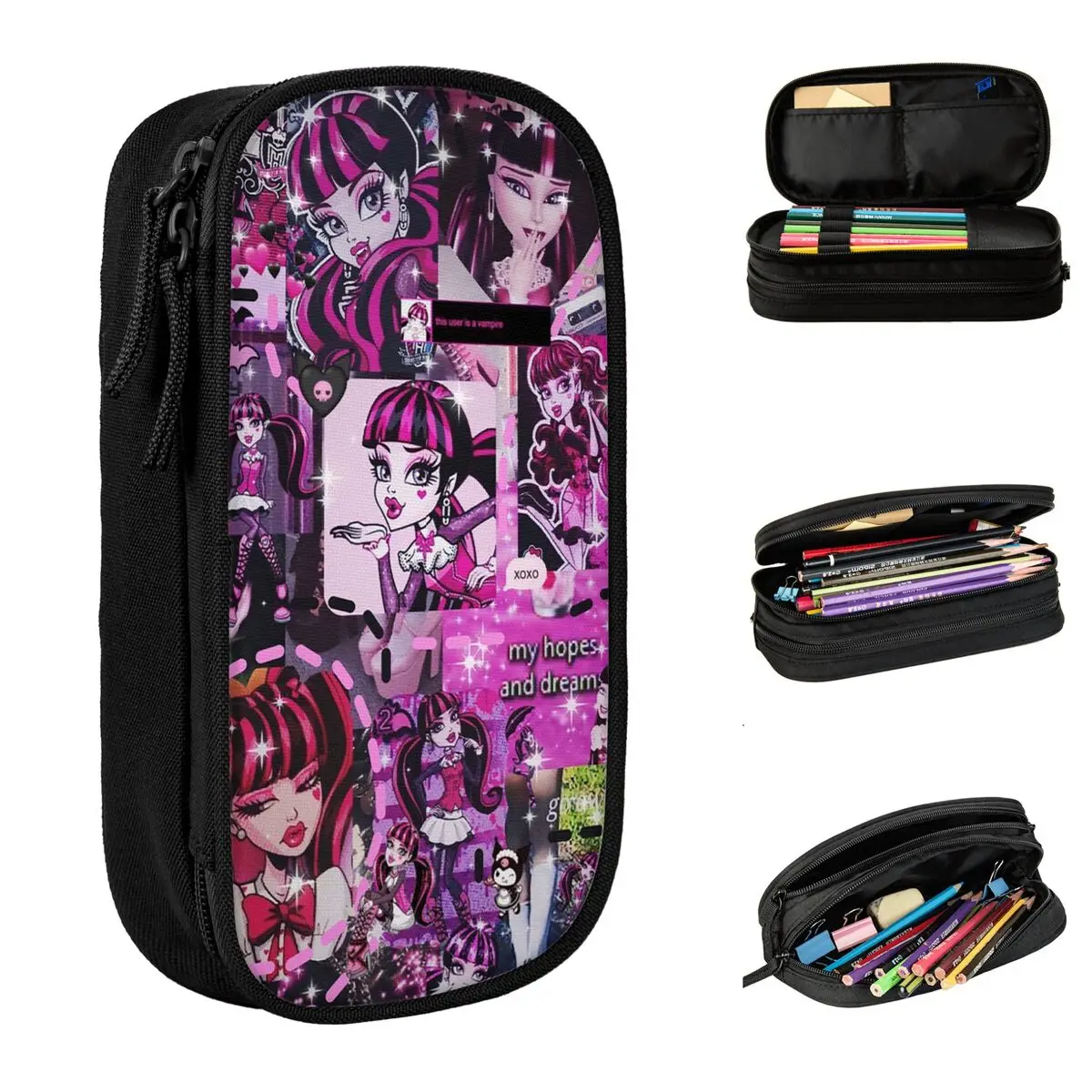 Cute Draculaura Girl Pencil Cases Monster High Pencilcases Pen for Student Large Storage Bag Students School Cosmetic Stationery