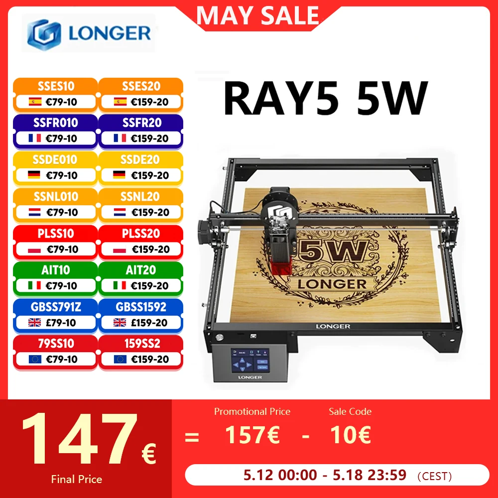 Längerer ray5 5w Laser gra vierer 3.5 ''Touchscreen offline Carving ultra feiner fokussierter Laser