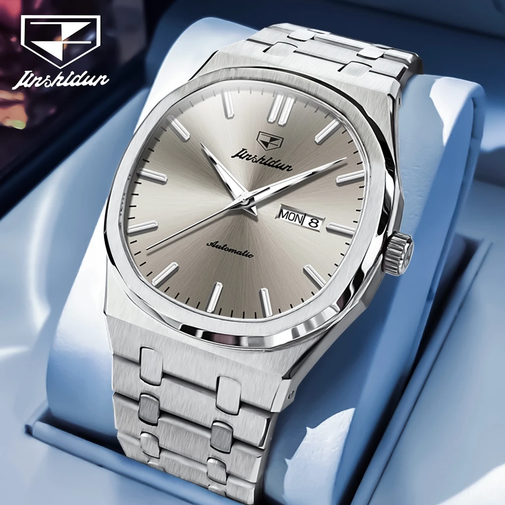 

JSDUN лучший бренд модные роскошные мужские часы высокого качества оригинальные автоматические механические часы из нержавеющей стали с двойным календарем для мужчин