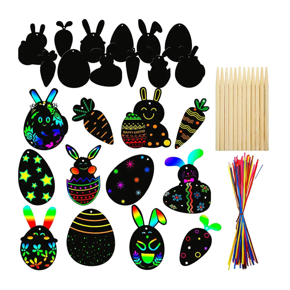 Kit de papier à gratter arc-en-ciel pour enfants, fournitures de fête de pâques, bricolage d'art artisanal, cadeau d'activité amusante, 1 ensemble 1 ensemble