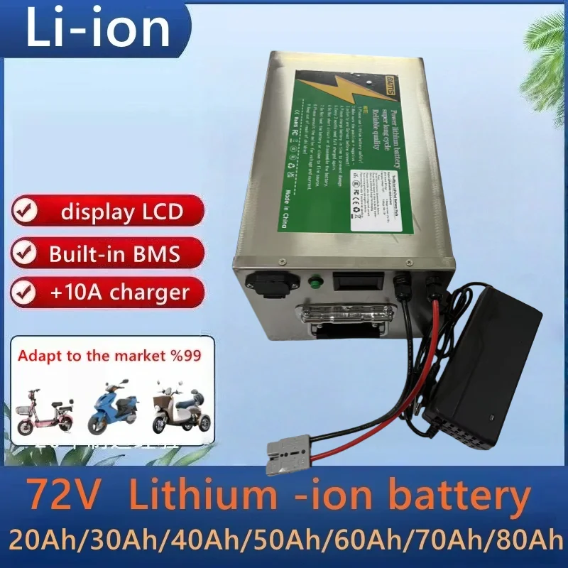 

72V Lithium-Ion Battery with BMS 20AH-80AH for Motorcycle Electric Car Pedal Energy Golf Cart High Capacity Rechargeable Battery