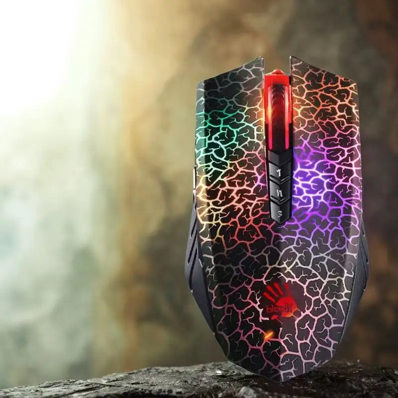 ماوس ألعاب A70 Bloody Light Strike Black، 100-6200 CPI قابل للتعديل، 6 أوضاع قنص، حذاء درع معدني متين X Glide