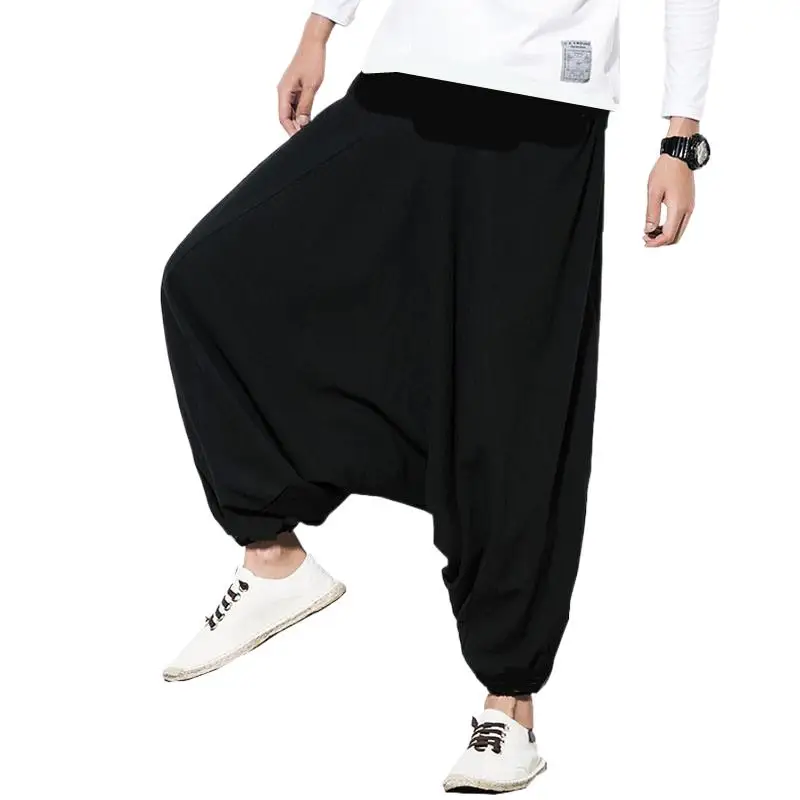 14 Colors Plus Size Men's Loose Casual Cotton Cross Pants, M-5XL Aladdin Lantern Wide Leg Trousers Hip Hop Dancing Harem Pants